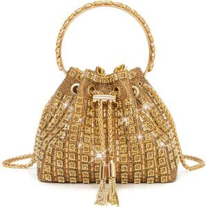 Women's Gold Sparkly Diamond Glitter Party Prom Cocktail Wedding Clutch